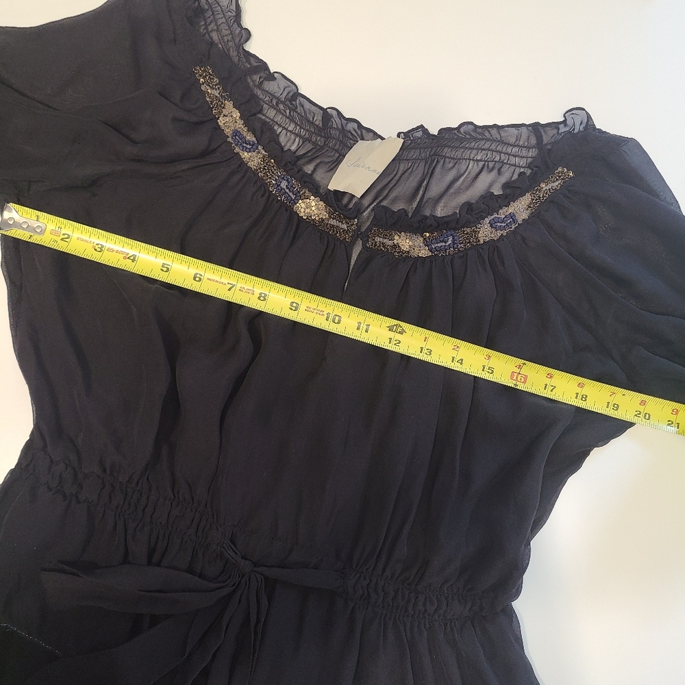 SAIVANA Sheer Black Blouse w/ Tie & Embellishment - Picture 8 of 10